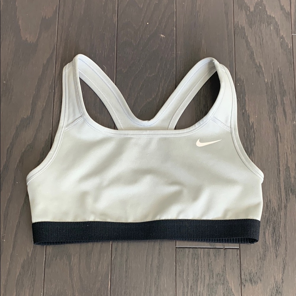 Nike Gray and Black Sports Bra with Racerback Design